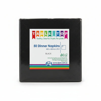 Black Dinner Napkins 2ply 40x40cm 50pk