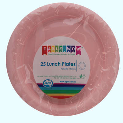 Light Pink Plastic Lunch Plates 180mm 20pk