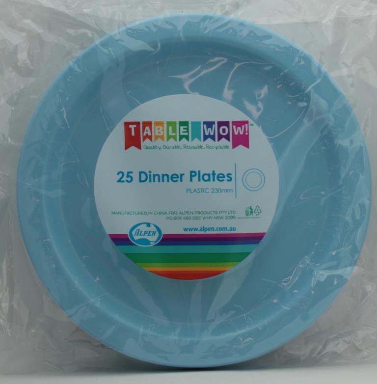 Light Blue Plastic Dinner Plates 230mm 20pk