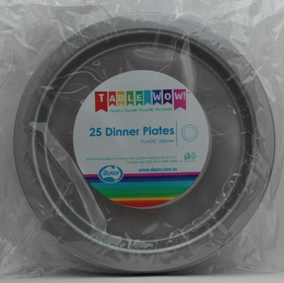 Silver Plastic Dinner Plates 230mm 20pk
