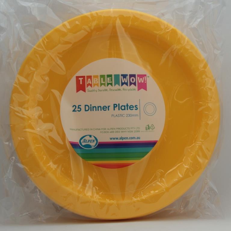 Yellow Plastic Dinner Plates 230mm 20pk