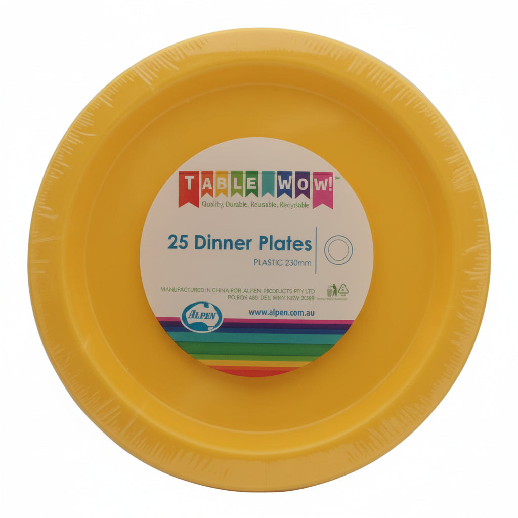 Yellow Plastic Dinner Plates 230mm 20pk