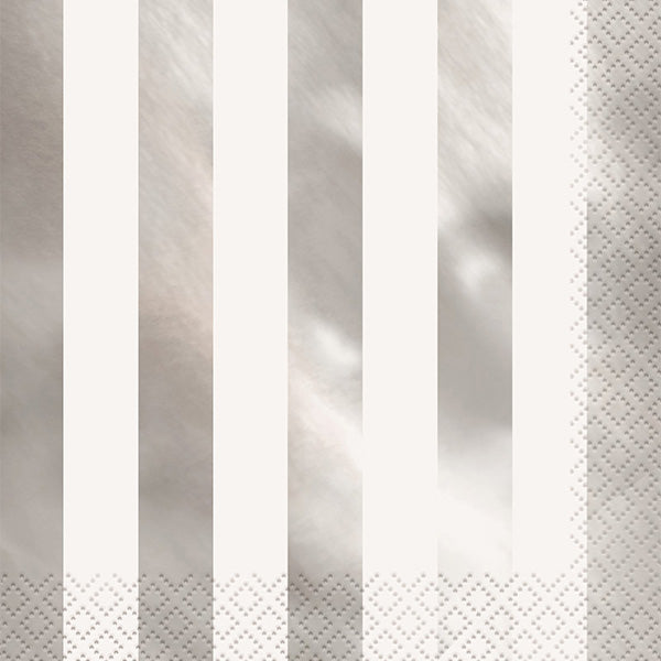 Silver Stripes Lunch Napkins 33x33cm 16pk