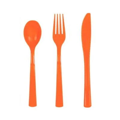 Pumpkin Orange Assorted Reusable Plastic Cutlery 24pk