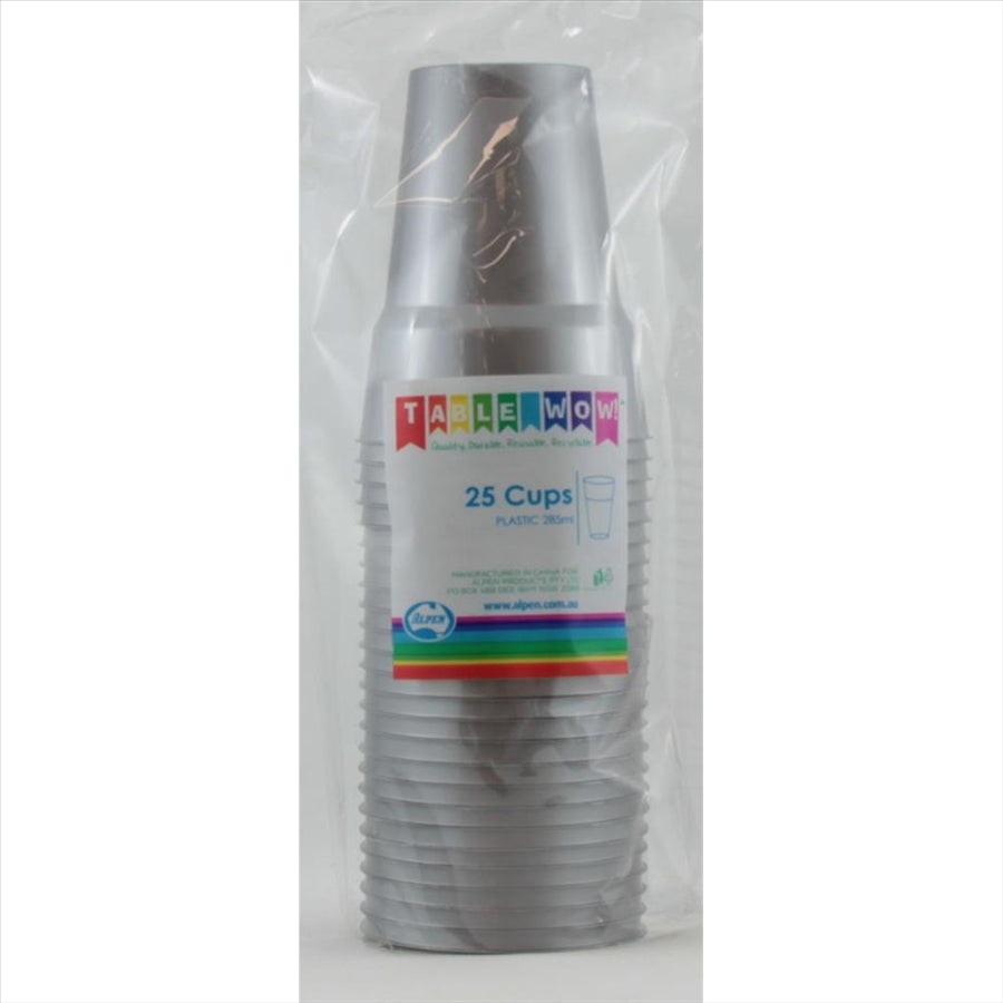 Silver Plastic Cups 285ml 20pk