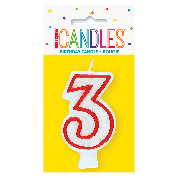 Red No. 3 Numeral Candle