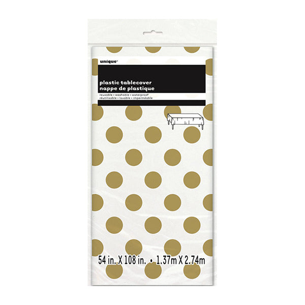 Dots Gold Plastic Tablecover 137x274cm