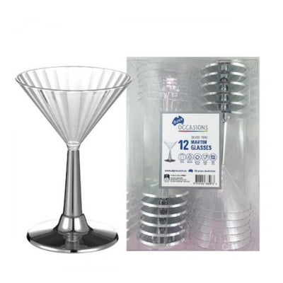 12pk Silver Trim Plastic Martini Glass 175ml