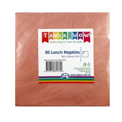 Metallic Rose Gold Lunch Napkins 33x33cm 50pk
