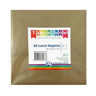 Metallic Gold Lunch Napkins 33x33cm 50pk