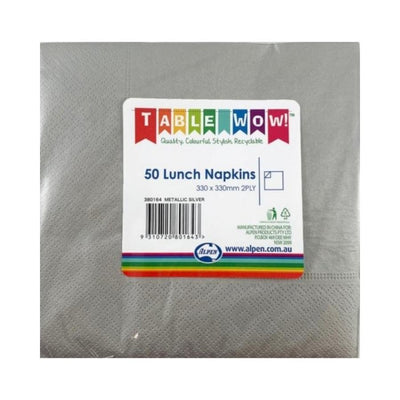 Metallic Silver Lunch Napkins 33x33cm 50pk