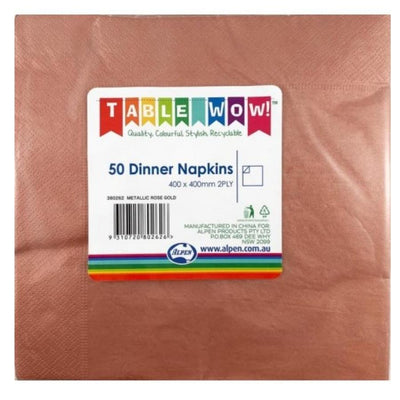 Metallic Rose Gold Dinner Napkins 2ply 40x40cm 50pk