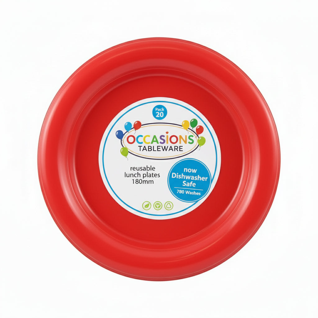 Red Plastic Lunch Plates 180mm 20pk