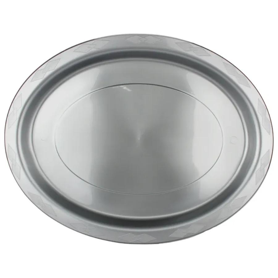 20pk Silver Plastic Reusable Oval Plates 315x245mm