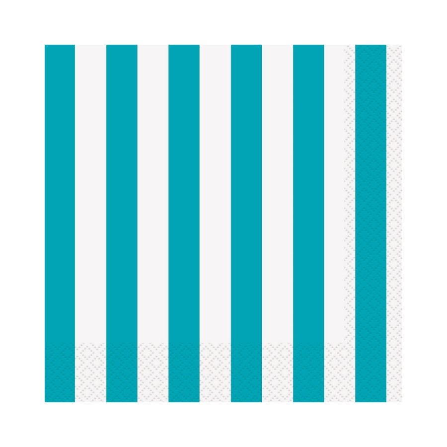 Caribbean Teal Stripes Lunch Napkins 33x33cm 16pk