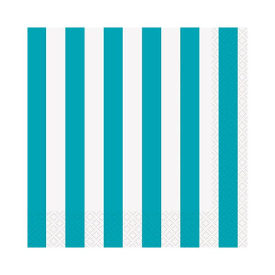 Caribbean Teal Stripes Lunch Napkins 33x33cm 16pk