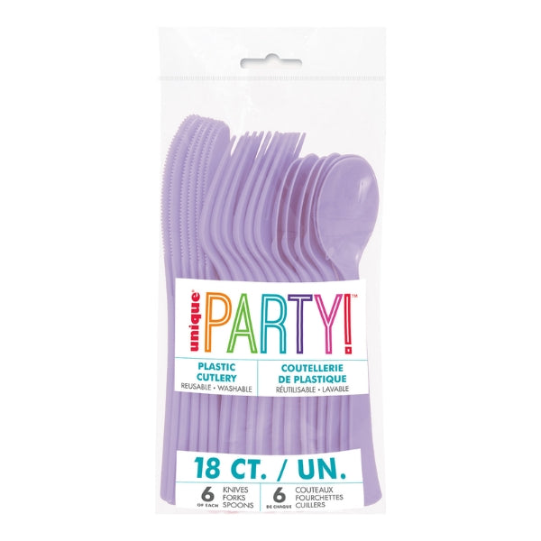 Lavender Assorted Reusable Plastic Cutlery 18pk
