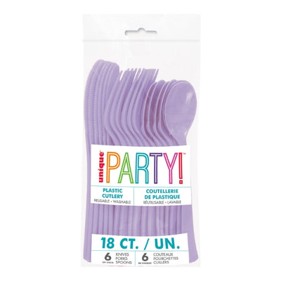 Lavender Assorted Reusable Plastic Cutlery 18pk