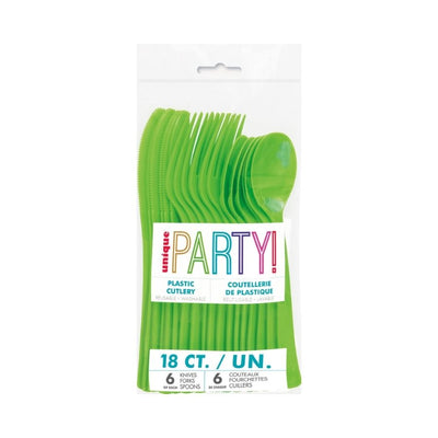 Lime Green Assorted Reusable Plastic Cutlery 18pk