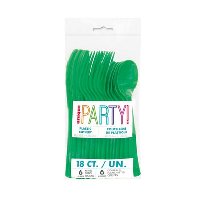 Emerald Green Assorted Reusable Plastic Cutlery 18pk