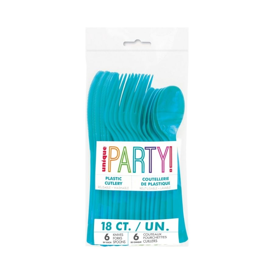 Caribbean Teal Assorted Reusable Plastic Cutlery 18pk