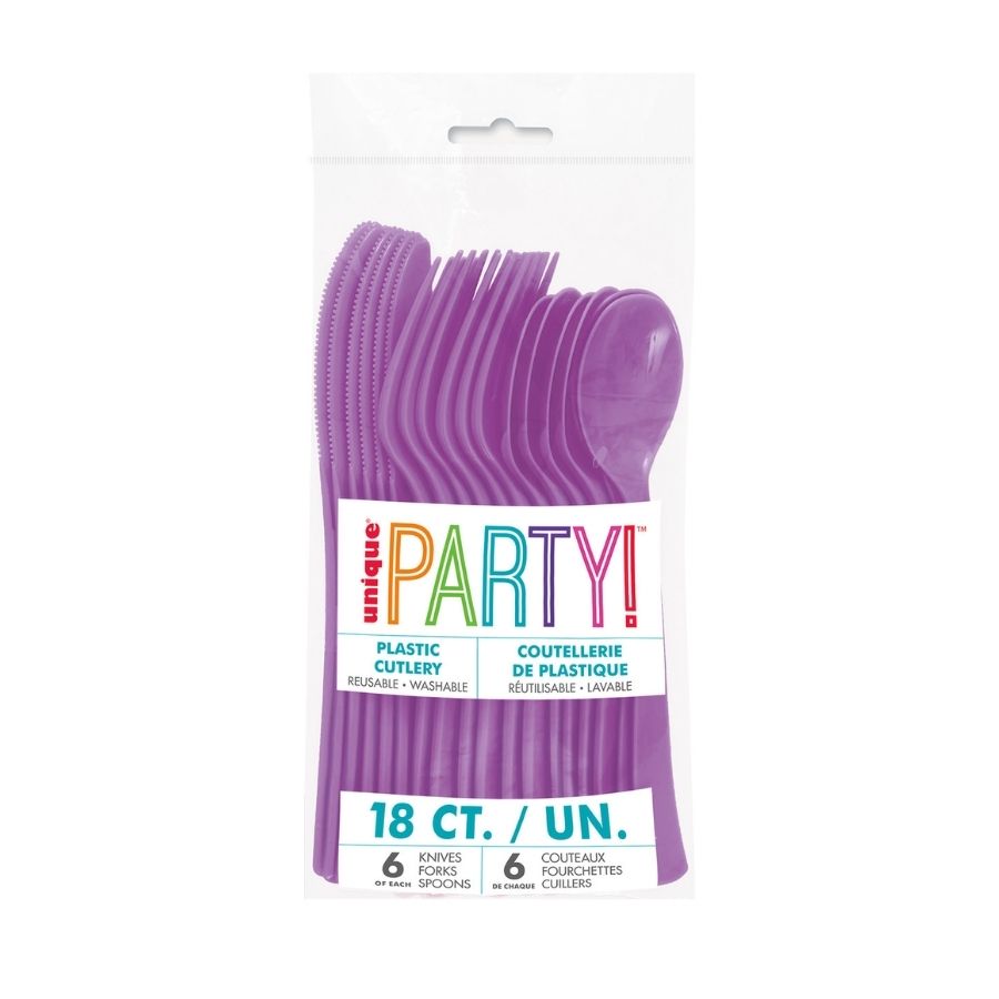 Pretty Purple Assorted Reusable Plastic Cutlery 18pk