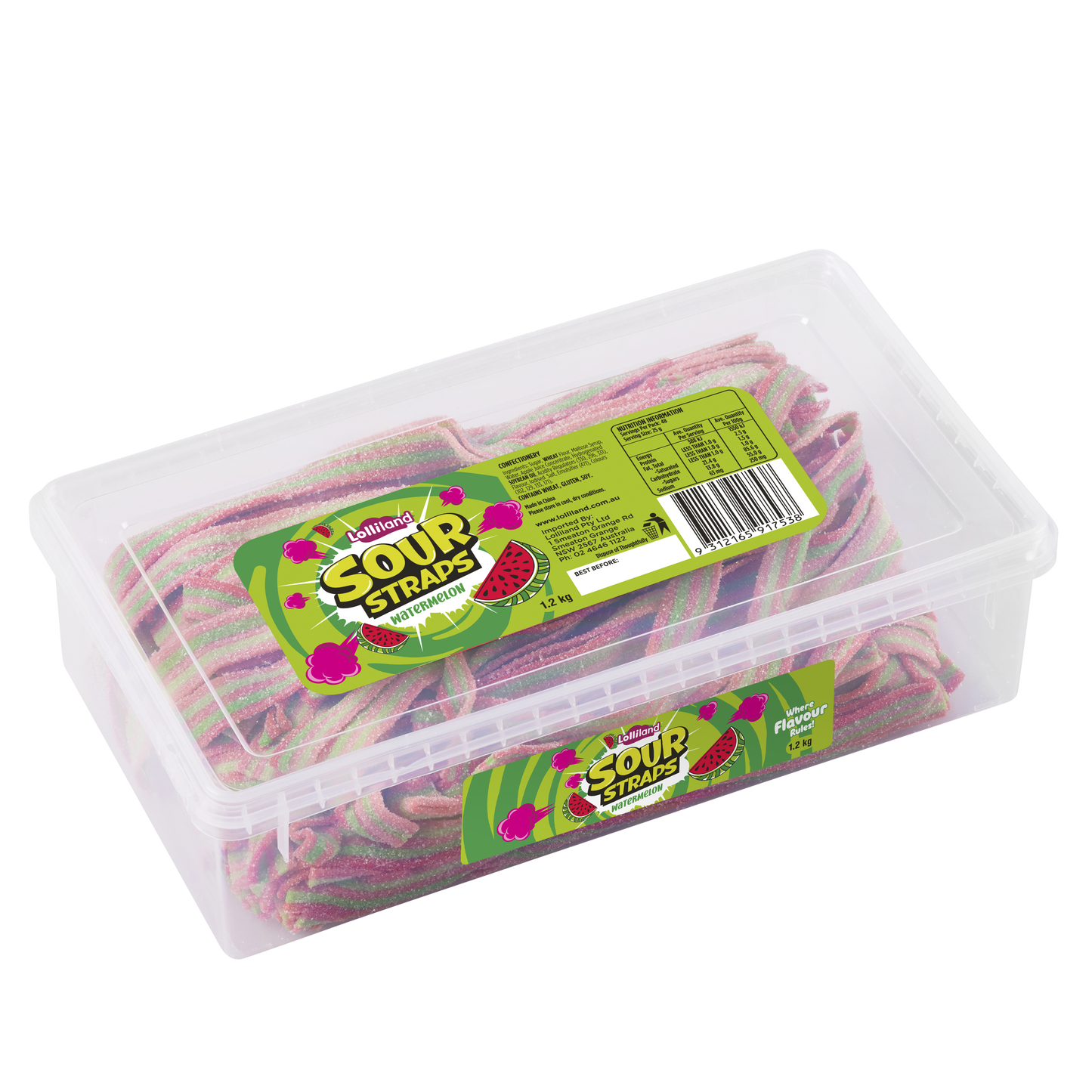 Lollinauts Sour Straps Tub - Watermelon 1.2kg