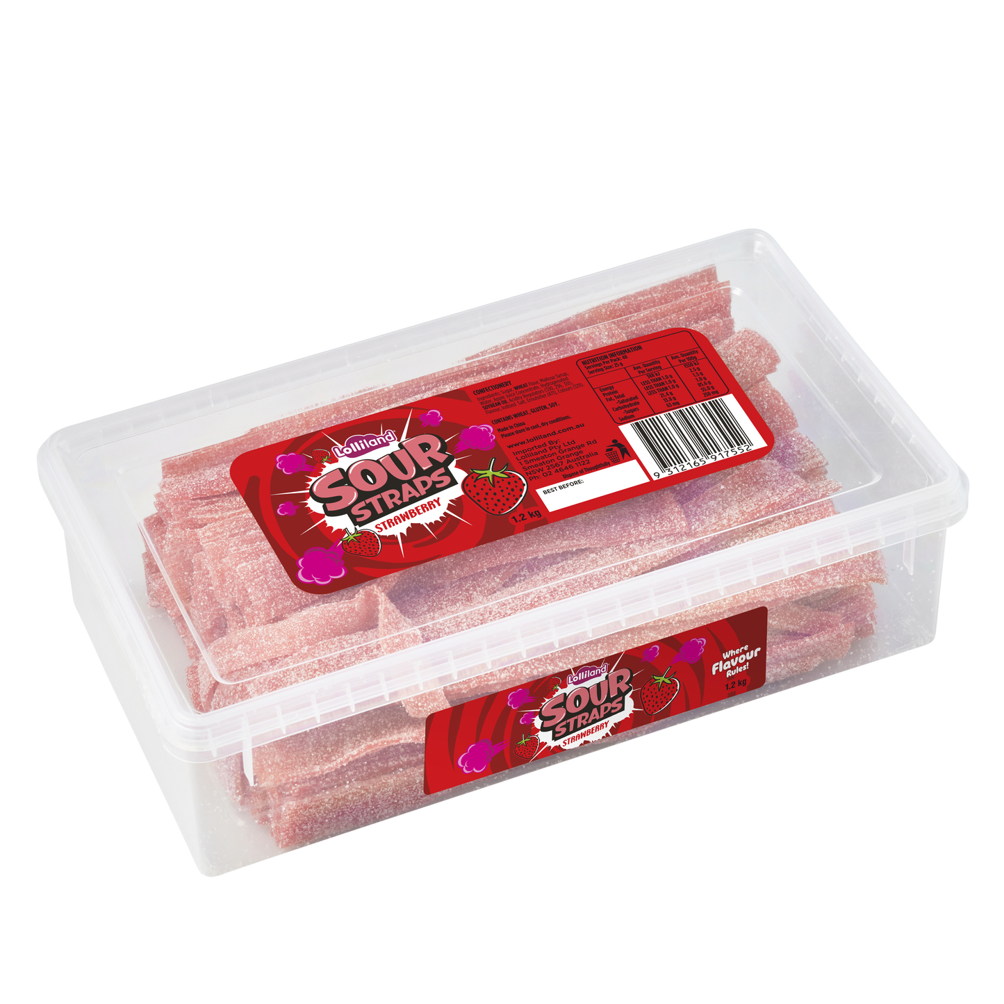 Lollinauts Sour Straps Tub - Strawberry 1.2kg