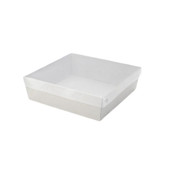 3pk Medium Square White Grazing Box with Clear PET lid (250x250x80mm)