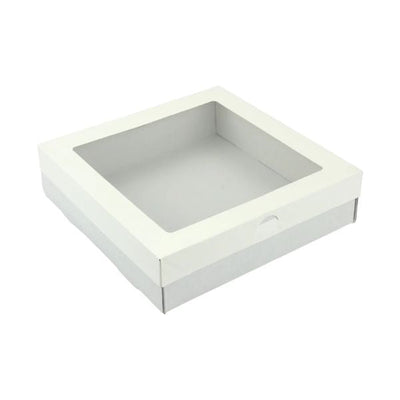 3pk Medium Square White Grazing Box with Window  Lid (250x250x80mm)
