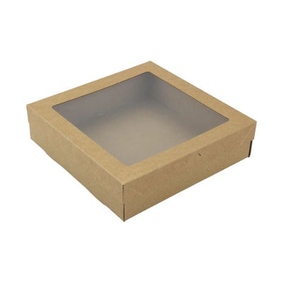 3pk Medium Square Kraft Grazing Box with Window Lid (250x250x80mm)