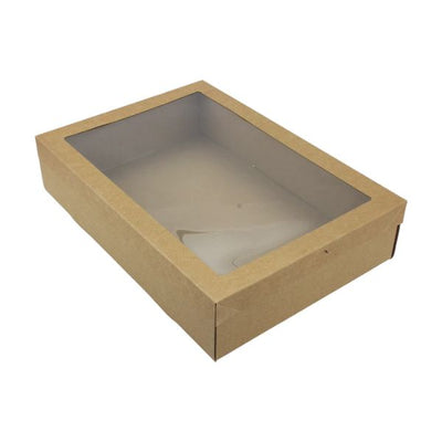 3pk Medium Kraft Grazing Box with Window Lid (366x255x80mm)