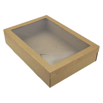 3pk Large Kraft Grazing Box with Window Lid (560x255x80mm)