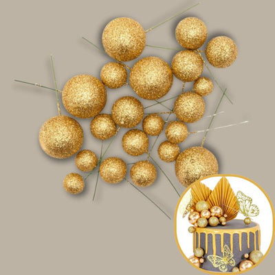 Glitter Gold Ball Topper 20pk
