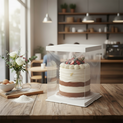 BULK 24pk Clear Tall 8in Acrylic Cake Box (8x8x12in)