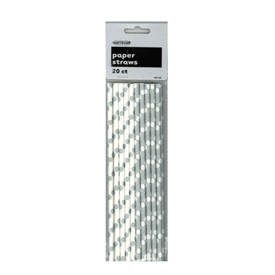 Silver Dots Paper Straws 20pk