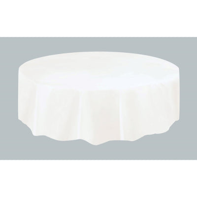 Bright White Round Plastic Tablecover 213cm