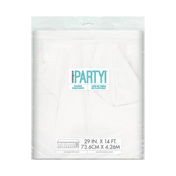 Bright White Plastic Tableskirt 73cm x 4.3m (29in x 14in)
