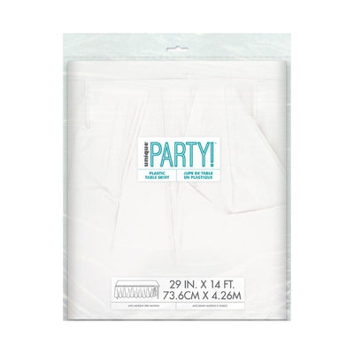 Bright White Plastic Tableskirt 73cm x 4.3m (29in x 14in)