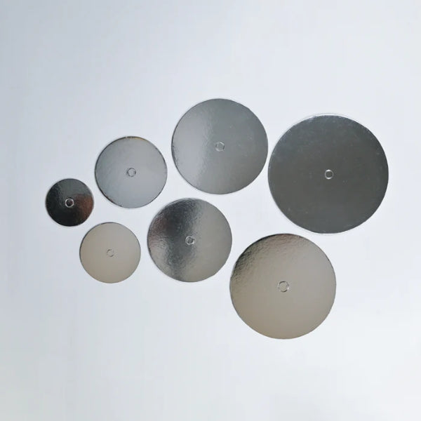 BULK 50pk 8in Round Perforated (pre-cut) Compressed 2.5mm Cake Board - Silver