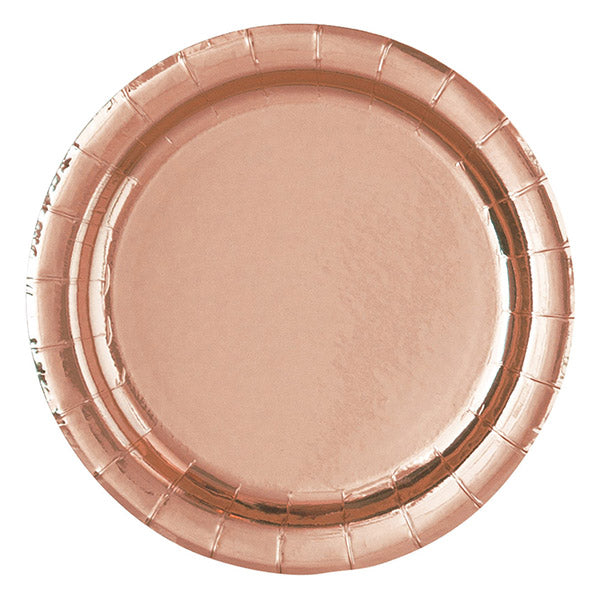 Rose Gold Round Paper Plates 9in 8pk