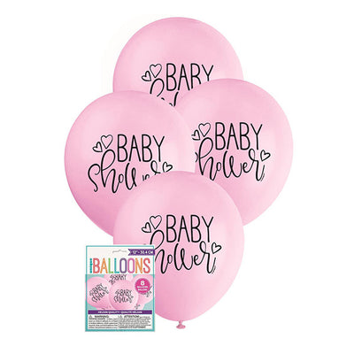8pk Pink Baby Shower Printed Latex Balloons 30cm