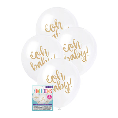 8pk Oh Baby White Printed Latex Balloons 30cm