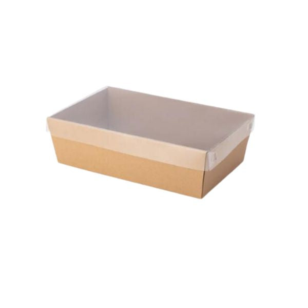 BULK 60pk Small Brown Grazing Box with Clear PET lid (255x155x80mm)