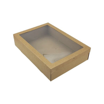 BULK 60pkSmall Kraft Grazing Box with Window Lid (255x155x80mm)