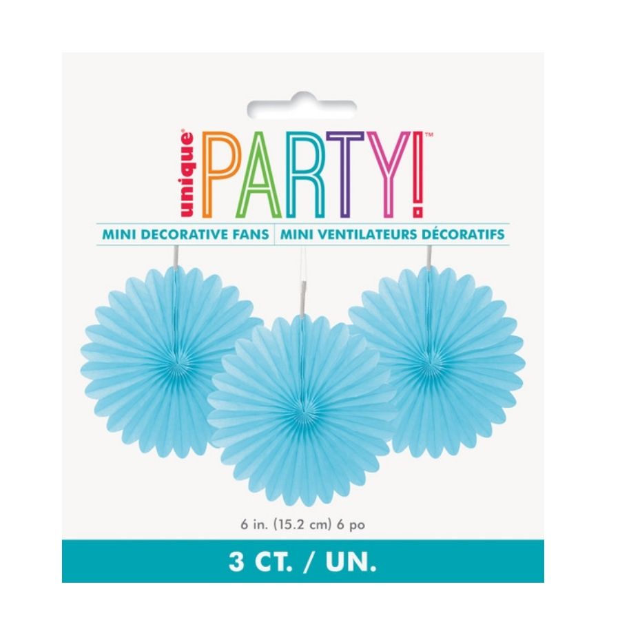Powder Blue Decorative Fan 15cm 3pk