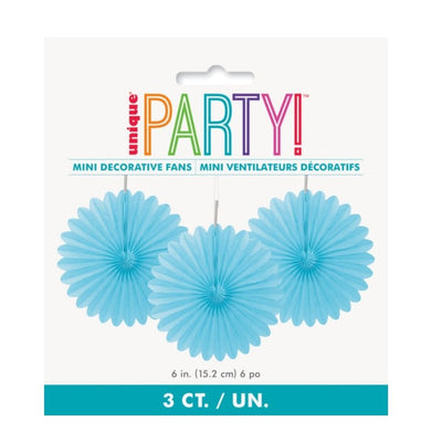 Powder Blue Decorative Fan 15cm 3pk