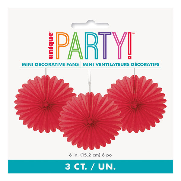 Red Decorative Fans 15cm 3pk