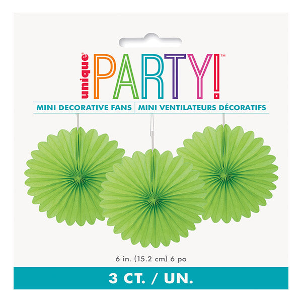 Lime Green Decorative Fans 15cm 3pk