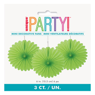 Lime Green Decorative Fans 15cm 3pk